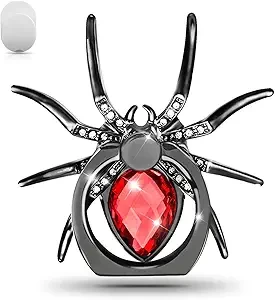 Allengel Phone Ring Holder Stand, 360 Degree Rotation Universal Spider Finger Kickstand with Polished Metal Phone Grip for Cell Phone, Red