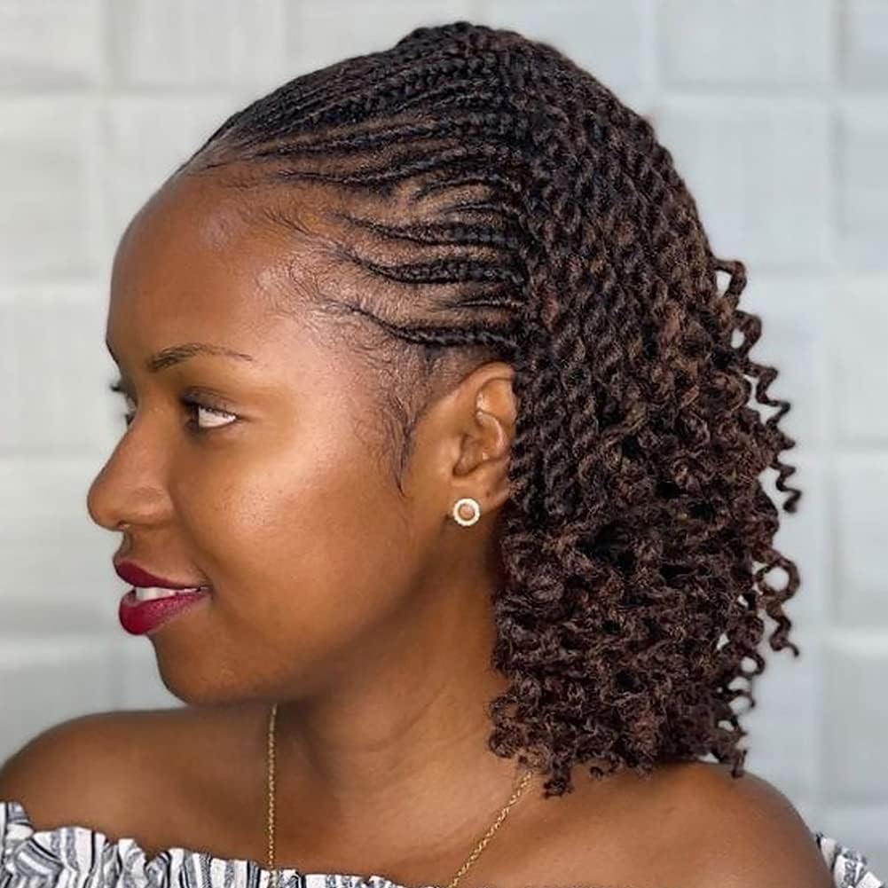 8 Inch Senegalese Twist Crochet Hair Black Women 6 Packs Havana Twist Crochet Hair with Curly Ends Short Bob Crochet Braids for Kids Synthetic Small Braiding Hair Extensions (T30#, 8 Inch)