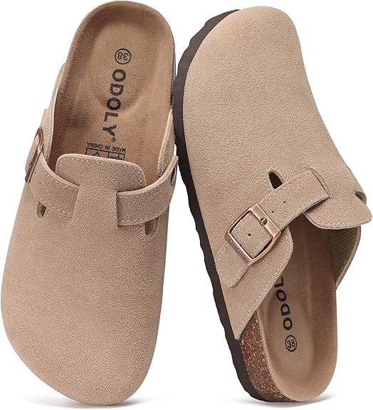 Genuine Suede Clogs for Women Men Soft Cork Footbed Leather Mules Comfort Potato Shoes with Arch Support