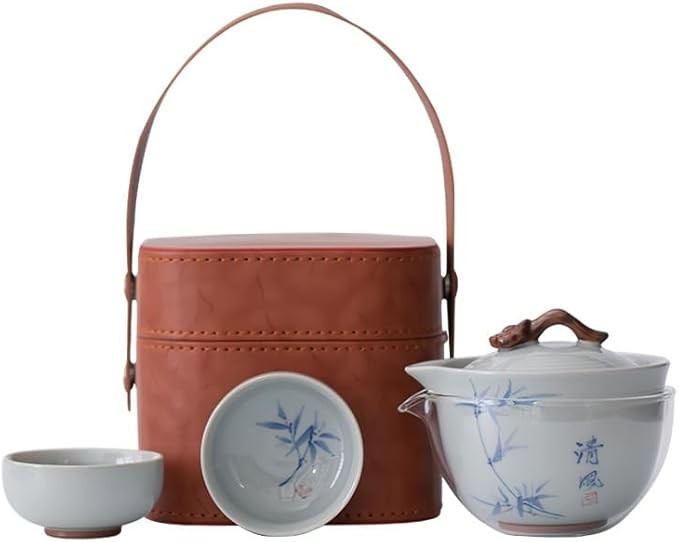 Hand-painted travel tea set Tea set portable quick cup camping outdoor travel one pot and two cups covered bowl Kung Fu tea cup tea cup