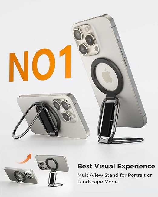 SUPERONE for MagSafe Phone Grip for MagSafe Kickstand Compatible with Mag Safe Finger Loop, 4-in-1 Phone Ring Holder Strap for Mag Safe iPhone 17/16/15/14/13/12 Series, Black [2025 Version]