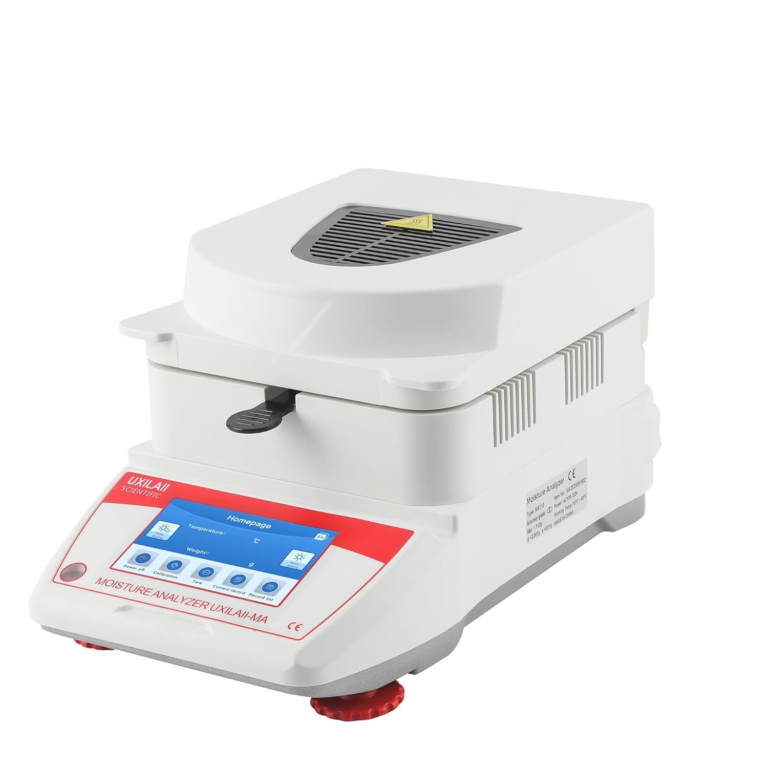 Halogen Heating Lab Moisture Analyzer 50g x 0.001g Spanish English Germany Menu Balance Meter 0.01% Readability 110V 3 Drying Modes Touch Screen RS232 Interface Water Content Test